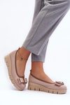 Leather Platform Ballet Flats with Ornament Beige Lewski 3384