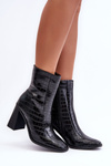 Leather High Boots Snake Pattern Black Kornell
