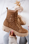 Suede openwork boots Camel Aileen