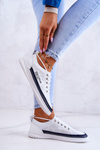 Women's Leather Sneakers White and Navy Blue Cloesa