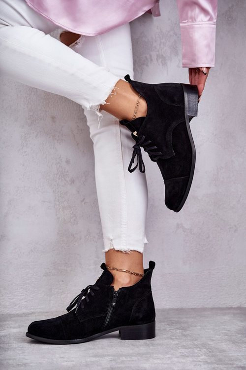 Suede Booties Laced Boots Nicole 2781 Black