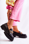 Leather Shoes With Decorative Chain Black Carmine