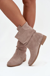Leather Suede Women's Boots with Gathering Insulated Zazoo 4210 Beige
