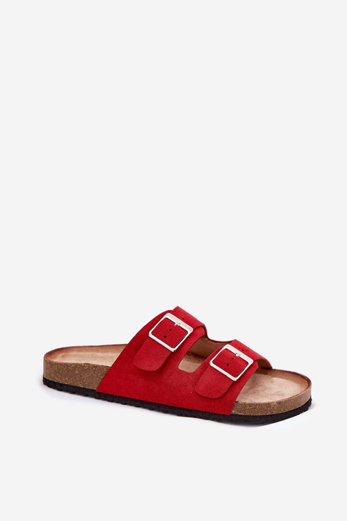 Women's sandals on cork platform with buckles red Evisolla