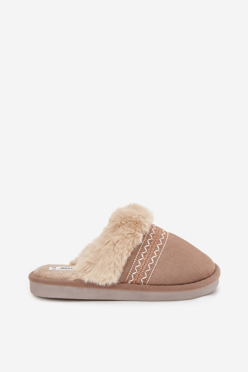 Women's slippers with fur and embroidery Khaki Devianne