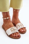 Women's Sandals With Eco Leather Decoration On Flat Heel White Sadria