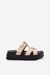Womens Platform Sandals With Straps And Buckle Beige Elimessa