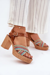 Leather Heeled Sandals With Braiding On Straps Brown Zazoo 40460