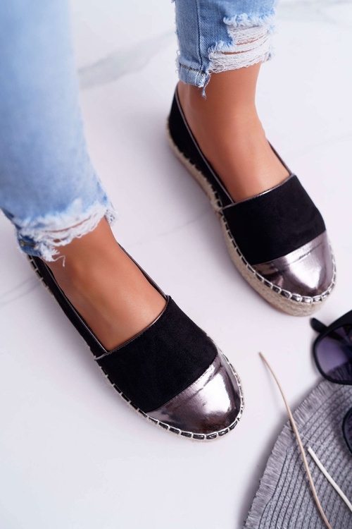 Espadryle Damskie Czarne Platforma Ringer