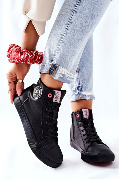 Damskie Ocieplane Trampki Cross Jeans Wysokie Czarne II2R4009C