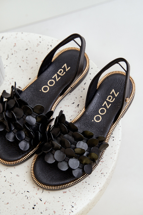 Leather Sandals On Flat Heel Zazoo 40425 Black