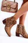 Openwork Suede Booties Lewski Shoes 3170/2 Beige