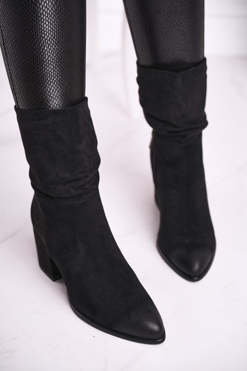 Botki Damskie Na Słupku Eko-Zamsz Czarne Up Side