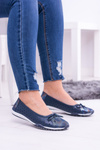 Women's Leather Navy Blue Openwork Ballerinas Erdola
