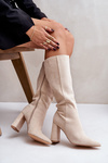 Knee High Heeled Boots Light Beige Lannetea
