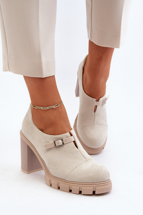Półbuty Damskie Obcas Słupek Tauina Jasnobeżowe ASA218-7