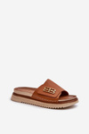 Zazoo 50101 Women's Leather Platform Slides Brown