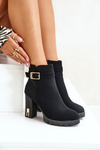 Leather Ankle Boots With Buckle On Heel Black Eftane