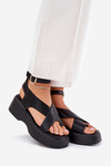 Ladies Platform And Wedge Sandals Eco Leather Black Tenzorus