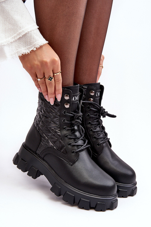 Workery Botki Skóra Płaski Obcas Czarne GOE MM2N4021