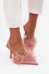 High heels with feathers and open heel Pink Belice