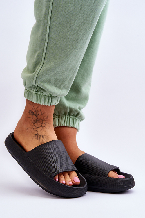 Fashion Foam Slippers On Chunky Platform Black Linnea