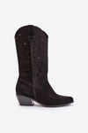 Suede Boots With Cutout Shaft Black Zazoo 3609