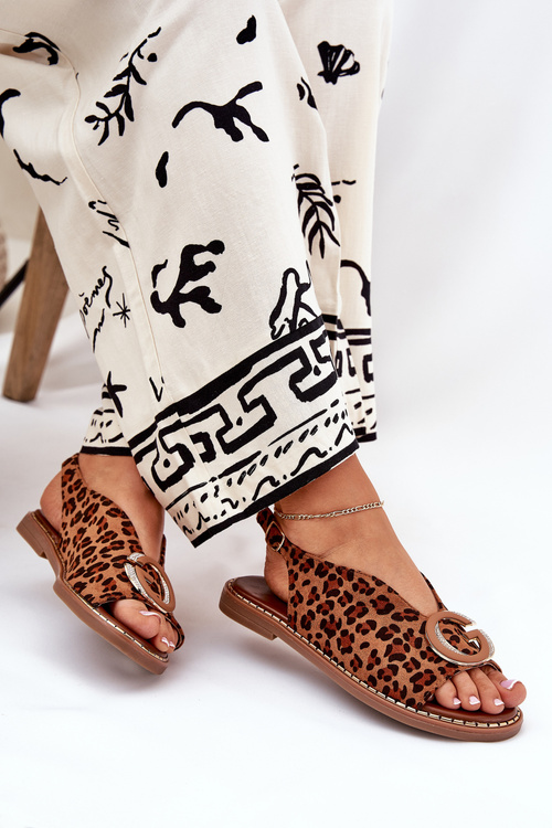 Flat Sandals With Decoration Leopard Brown Haliones