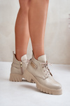Zazoo 60483 Women's Leather Ankle Boots With Low Shaft Insulated Beige