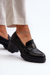 Women's shoes on chunky heel with ornament Black Ranunca