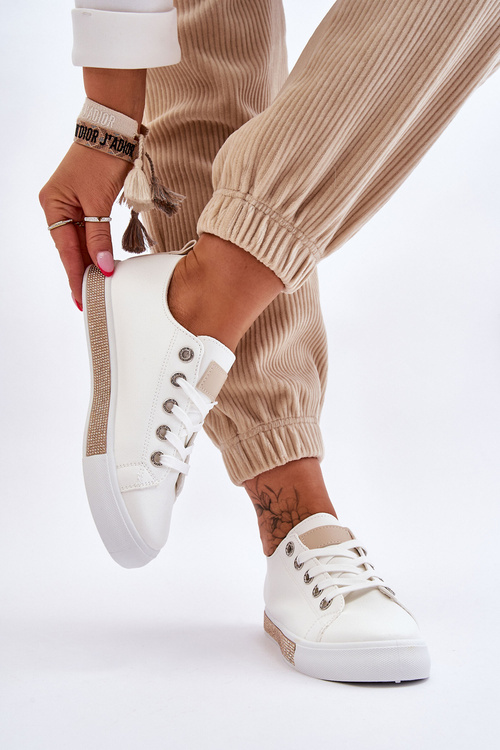 Trampki Niskie Damskie Dżety Biało-Beżowe Demira