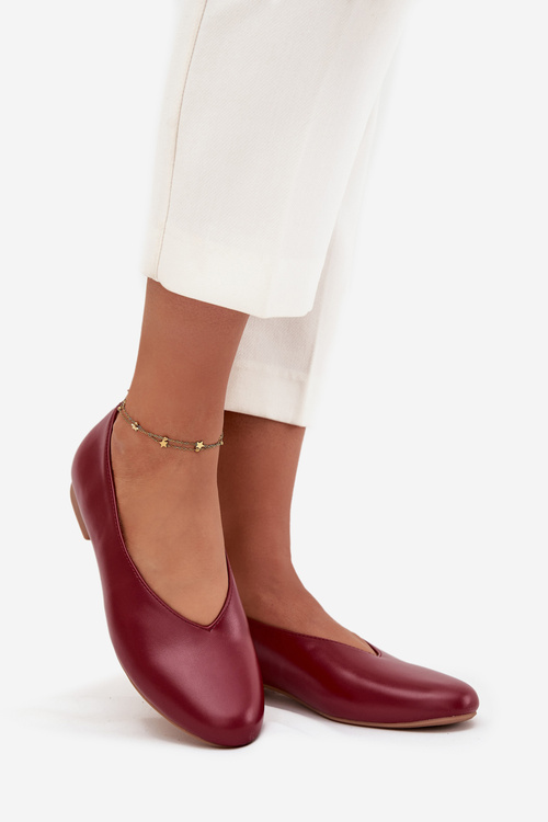 Women's Ballerinas Made of Eco Leather with Flat Heel Burgundy Olyssia