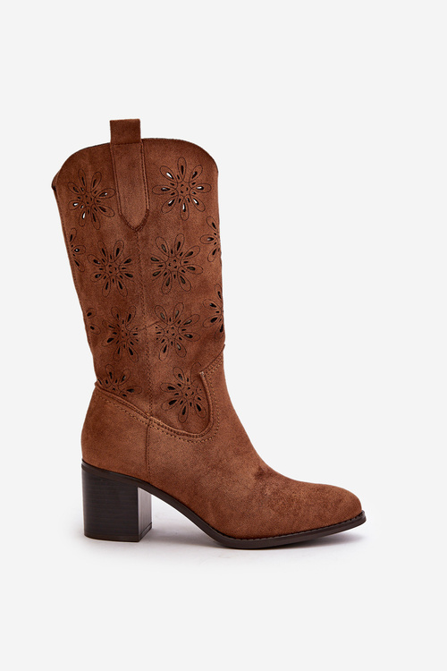 Kozaki Do Połowy Łydki Z Eko Zamszu Damskie Ażurowe Brązowe Nevilos