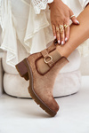 Women's Insulated Ankle Boots With Heel And Golden Detail Eco Suede Light Brown Mailta
