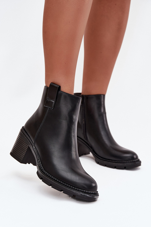 Insulated women's ankle boots made of eco leather with heel black Alvena