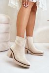Heeled Ankle Boots Eco Suede Insulated With Zipper Beige Lerallea