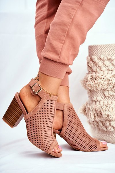 Botki Damskie Ażurowe Peep Toe Różowe Paradise
