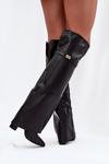 Kozaki Wywinięta Cholewka Za Kolano Obcas Słupek Ocieplane Czarne Serelle