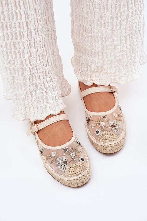 Mesh Espadrilles With Embroidery On Platform Beige Laxisa