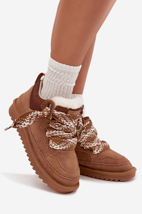 Suede Women's Snow Boots With Fur and Thick Lacing Vinceza 97963 Camel