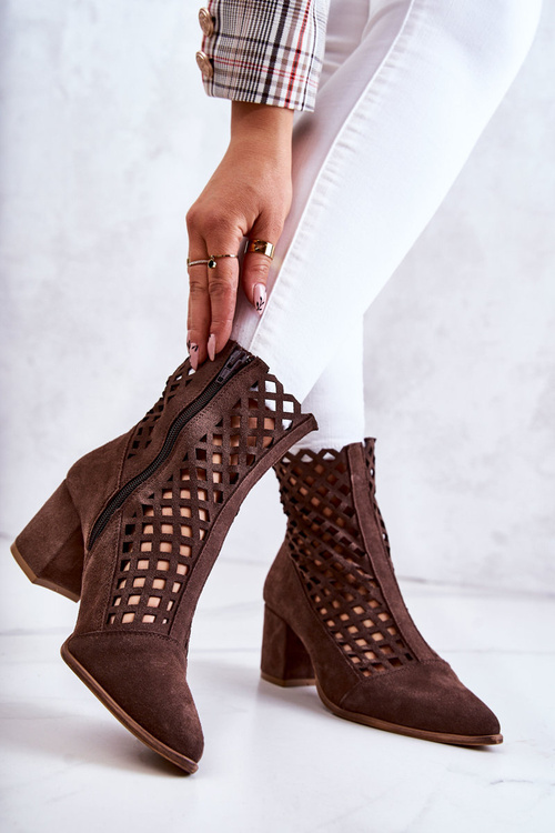 Suede Openwork Boots On High Heel Nicole 2638 Dark brown