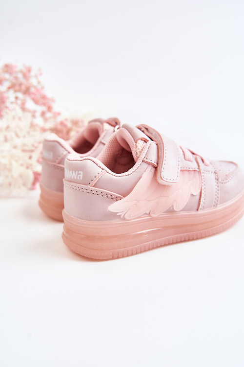 Buty Sportowe Dziecięce Skórzane Rzep Różowe Angel