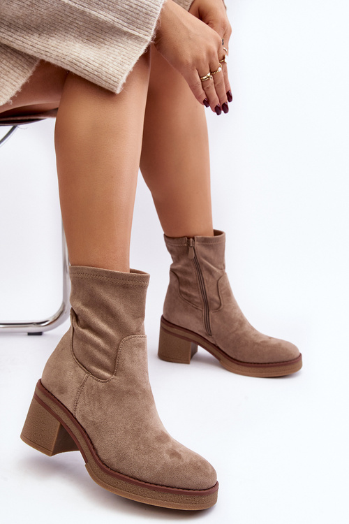 Women's Ankle Boots with Block Heel Beige Argastis