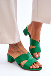 Classic Low Heel Leather Sandals Green Miley
