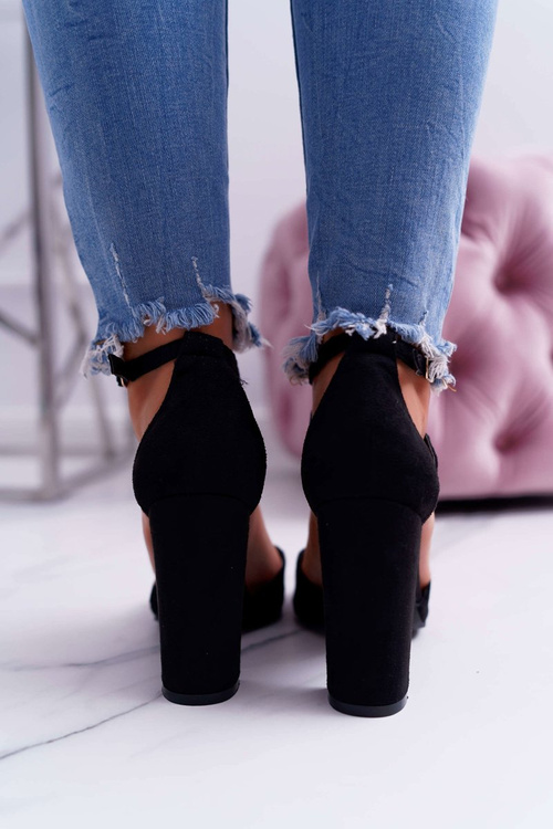 Czółenka Damskie Na Słupku W Szpic Czarne High Traffic