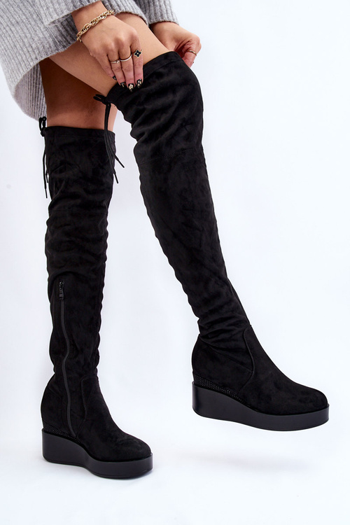 Kozaki Muszkieterki Damskie Koturn Czarne Elori