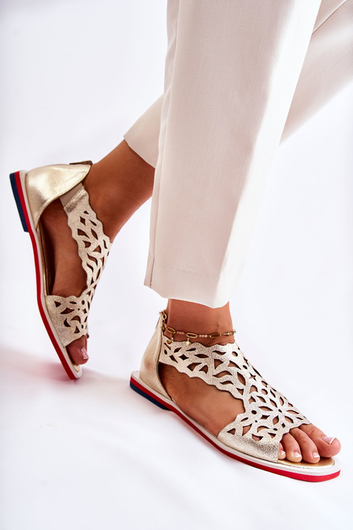 Leather Openwork Sandals Gold Alima