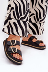 Women's Platform Slippers With Golden Buckles Black Tersele