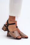 Elegant Women's Sandals in Beige Eco Leather on Block Heel Vattima