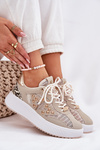 Women's Sports Shoes With Mesh And Studs Beige Ogalda
